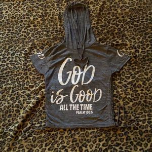 grey drawstring short sleeve hoodie|| glxry ♡︎